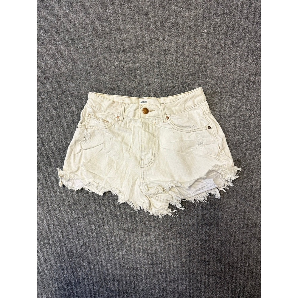 Bershka Shorts Womens Size 2 White Denim High Waisted Frayed Raw Hem Distressed